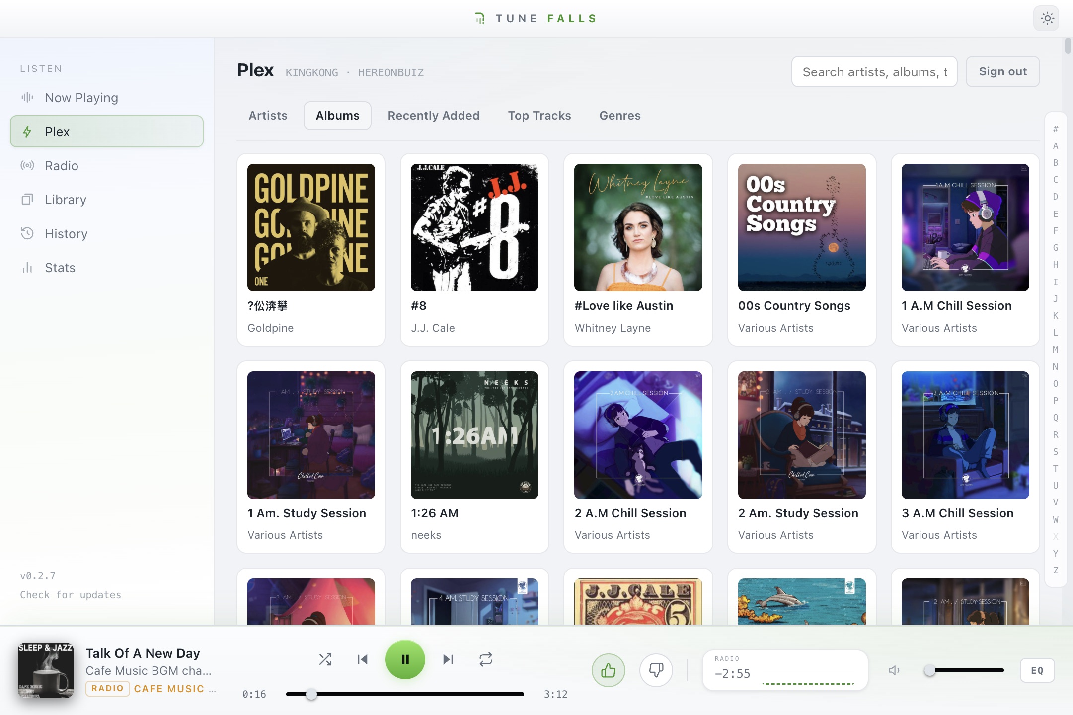 Browsing a Plex music library